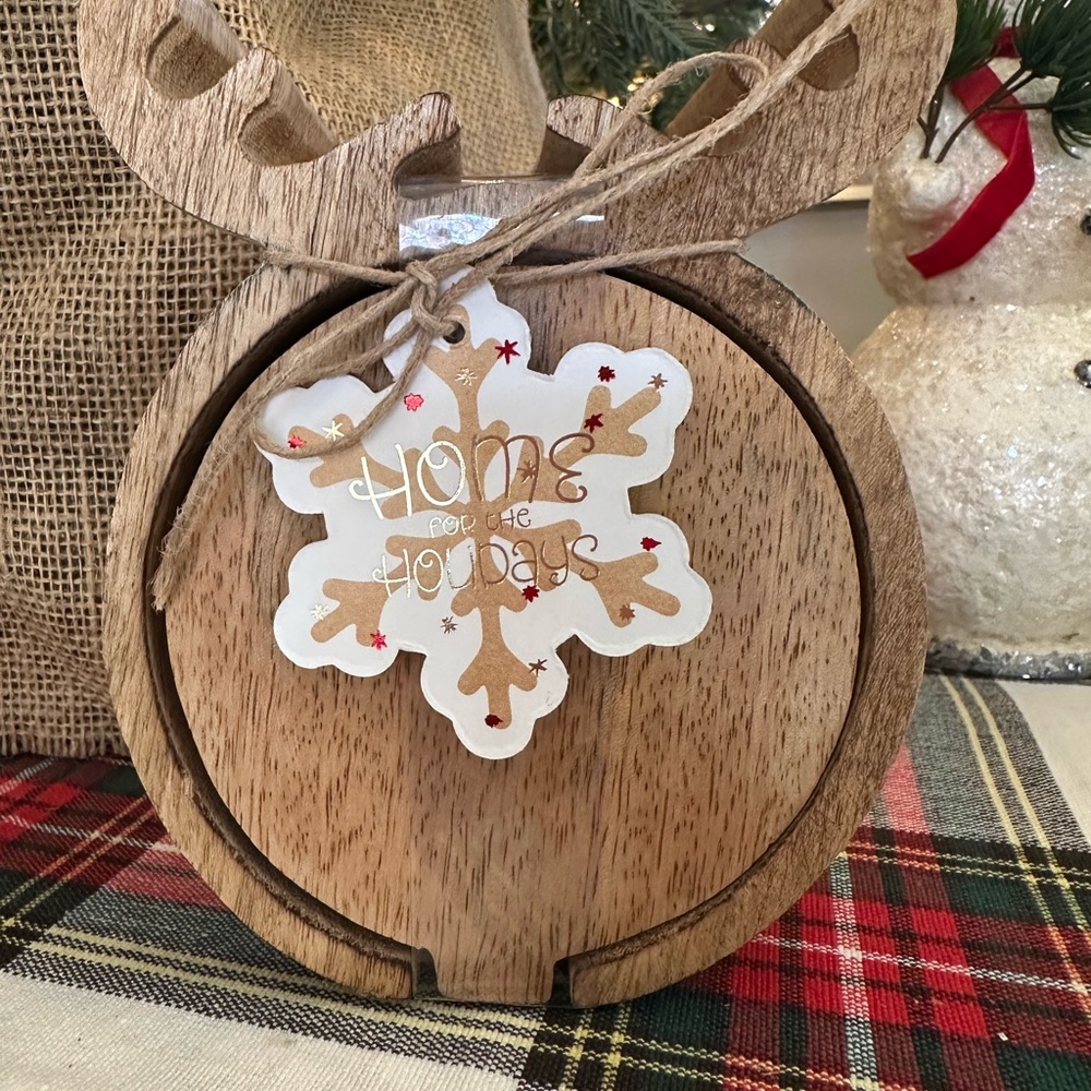Wooden Reindeer Coaster Set